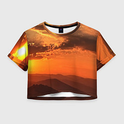 Футболка 3D укороченная женская Закат на перевале актопрак, цвет: 3D-принт