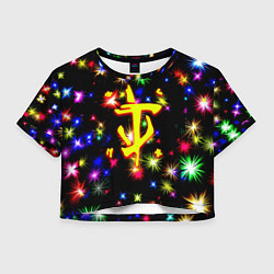 Футболка 3D укороченная женская Doom новогодние искры, цвет: 3D-принт