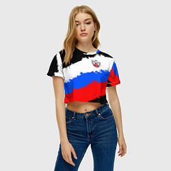 Футболка 3D укороченная женская Федерация бокса России - триколор, цвет: 3D-принт — фото 2
