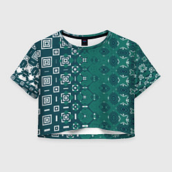 Футболка 3D укороченная женская Изумрудные узоры, цвет: 3D-принт