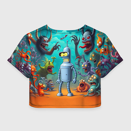 Женский топ Робот-сгибальщик Бендер в окружении монстров / 3D-принт – фото 2