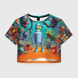 Женский топ Робот-сгибальщик Бендер в окружении монстров