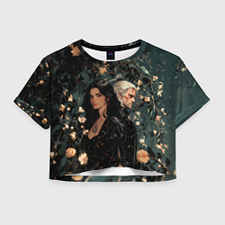 Футболка 3D укороченная женская Йеннифэр и Геральт в цветах, цвет: 3D-принт