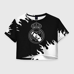 Футболка 3D укороченная женская Real Madrid белый огонь текстура, цвет: 3D-принт