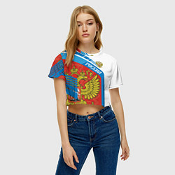 Футболка 3D укороченная женская Герб России, цвет: 3D-принт — фото 2