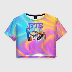 Футболка 3D укороченная женская BTS радужные разводы, цвет: 3D-принт