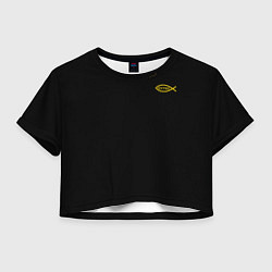 Футболка 3D укороченная женская Симъ победиши черно-оранжевый арт, цвет: 3D-принт