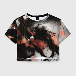 Футболка 3D укороченная женская Тёмные краски абстракция красно-чёрный, цвет: 3D-принт