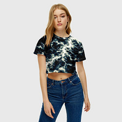 Футболка 3D укороченная женская Чёрно-синий разряд абстракция, цвет: 3D-принт — фото 2