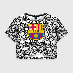 Футболка 3D укороченная женская Barcelona черно белые черепа, цвет: 3D-принт