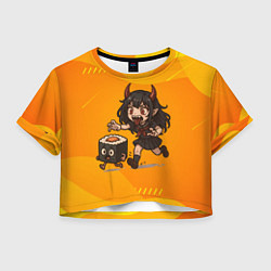 Женский топ Девочка дьявол бежит за роллом