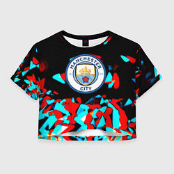 Футболка 3D укороченная женская Манчестер сити осколки, цвет: 3D-принт