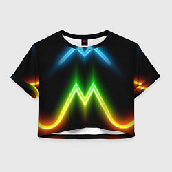 Футболка 3D укороченная женская Neon multicolored lines, цвет: 3D-принт