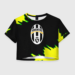 Футболка 3D укороченная женская Ювентус кислотные краски лого, цвет: 3D-принт