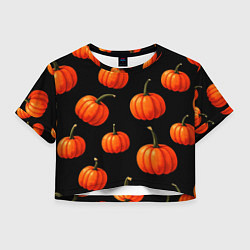 Футболка 3D укороченная женская Тыковки на хеллоуин паттерн, цвет: 3D-принт