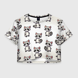 Футболка 3D укороченная женская Много енотов, цвет: 3D-принт
