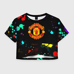 Футболка 3D укороченная женская Манчестер Юнайтед краски неон, цвет: 3D-принт