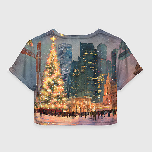 Женский топ Москва - сити и новогодняя елка / 3D-принт – фото 2