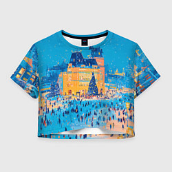 Футболка 3D укороченная женская Московские новогодние каникулы, цвет: 3D-принт