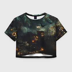 Футболка 3D укороченная женская Ночь тыкв и теней, цвет: 3D-принт