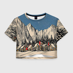 Футболка 3D укороченная женская Небольшой новогодний город в горах, цвет: 3D-принт