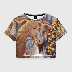 Женский топ Блондинка с новогодней лошадкой