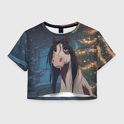 Женский топ Белая пятнистая новогодняя лошадка