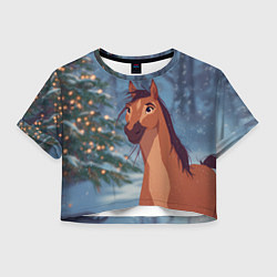 Женский топ Лошадь на фоне новогодней елки