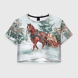 Футболка 3D укороченная женская Новогодняя лошадка 2026, цвет: 3D-принт