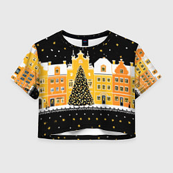 Футболка 3D укороченная женская Новогодняя ночь в городе, цвет: 3D-принт