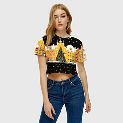 Футболка 3D укороченная женская Новогодняя ночь в городе, цвет: 3D-принт — фото 2