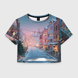Футболка 3D укороченная женская Новогодняя улица, цвет: 3D-принт