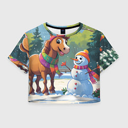 Женский топ Лошадка и снеговик