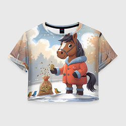 Женский топ Лошадка на зимней прогулке
