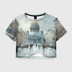Футболка 3D укороченная женская Санкт-Петербург зимний пейзаж, цвет: 3D-принт