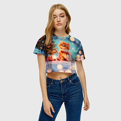 Футболка 3D укороченная женская Рыжий маленький новогодний котенок, цвет: 3D-принт — фото 2