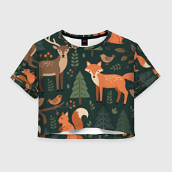 Футболка 3D укороченная женская В лесу с животными, цвет: 3D-принт