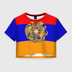 Футболка 3D укороченная женская Герб и флаг Армении, цвет: 3D-принт