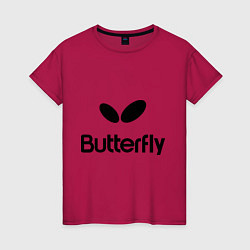 Футболка хлопковая женская Butterfly Logo, цвет: маджента