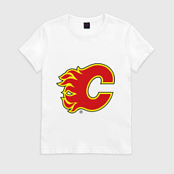 Футболка хлопковая женская Calgary Flames, цвет: белый