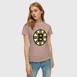 Футболка хлопковая женская Boston Bruins, цвет: пыльно-розовый — фото 2