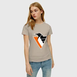 Футболка хлопковая женская Pittsburgh Penguins, цвет: миндальный — фото 2