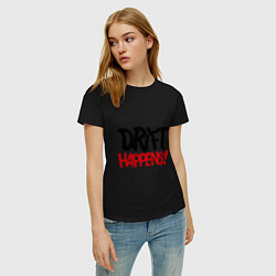 Футболка хлопковая женская Drift Happens!, цвет: черный — фото 2
