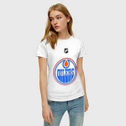 Футболка хлопковая женская Edmonton Oilers: Khabibulin 35, цвет: белый — фото 2