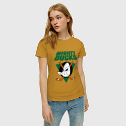 Футболка хлопковая женская Anaheim Mighty Ducks, цвет: горчичный — фото 2