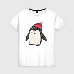 Футболка хлопковая женская Зимний пингвин-мальчик, цвет: белый