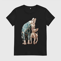 Футболка хлопковая женская Кошки сфинксы, цвет: черный