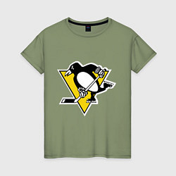 Футболка хлопковая женская Pittsburgh Penguins, цвет: авокадо