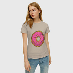 Футболка хлопковая женская Сладкий пончик, цвет: миндальный — фото 2
