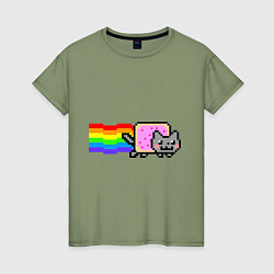 Футболка хлопковая женская Nyan Cat, цвет: авокадо